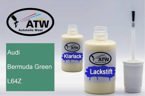 Audi, Bermuda Green, L64Z: 20ml Lackstift + 20ml Klarlack - Set, von ATW Autoteile West.